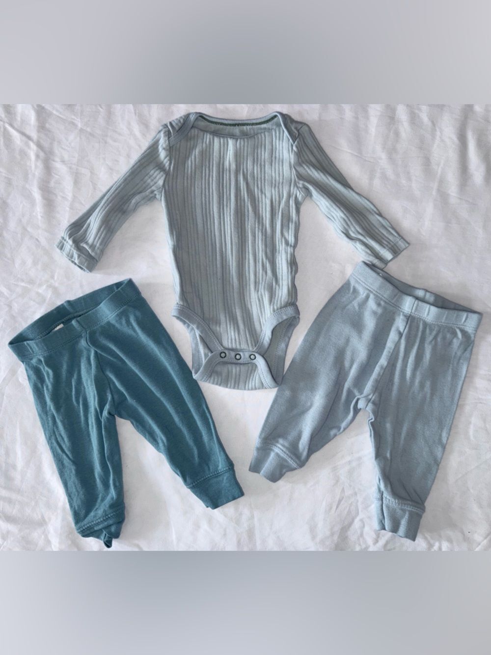cloud island size 0-3 months blue/teal Ribbed Long-Sleeve Onesie and Pants Set